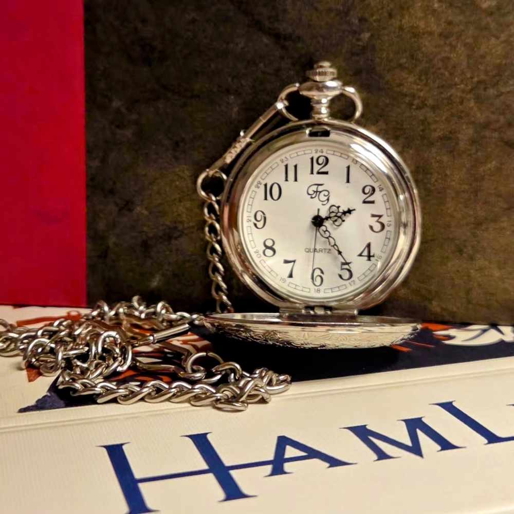 New Stainless Steel Engravable Pocket Watch with Chain.